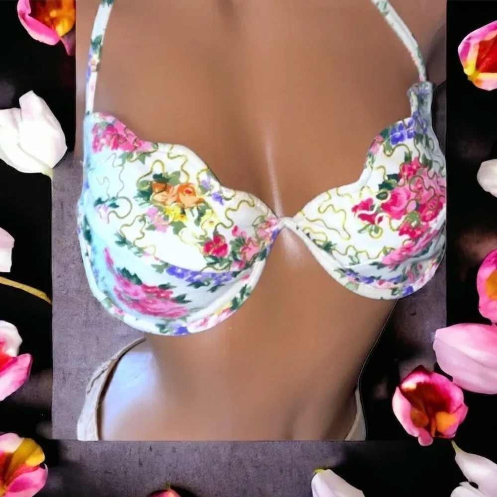 Velvety Floral Bikini Top l Cream l Underwire l 11/12 l EUC
